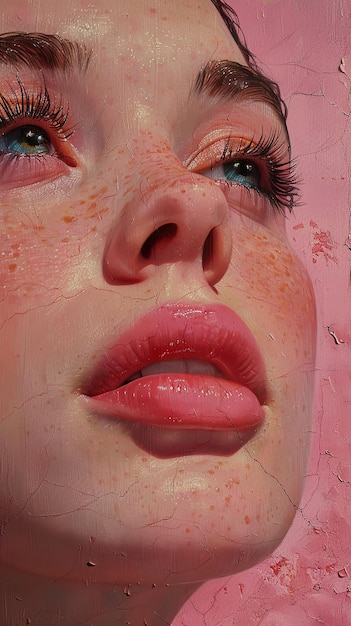 a woman with pink lips and a pink lip