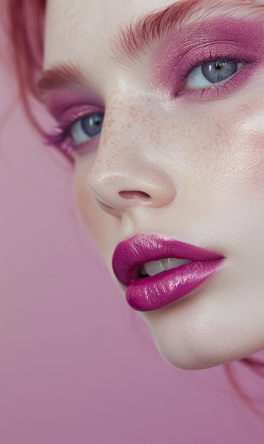 a woman with pink lipstick and a pink lip