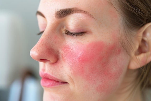 a woman with pink makeup and a pink lip