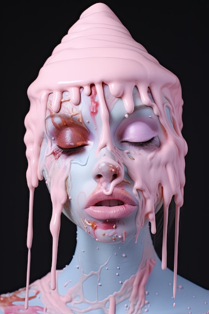 a woman with pink paint on her face