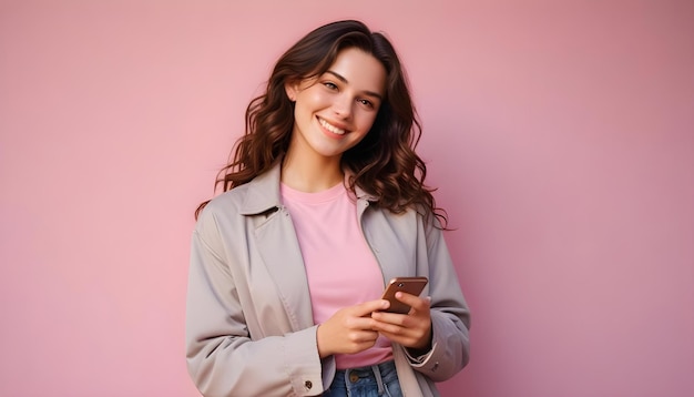 a woman with a pink shirt that says quot she is smiling quot