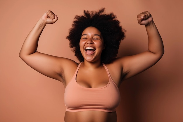 A woman with a pink tank top that says'i'm a girl '