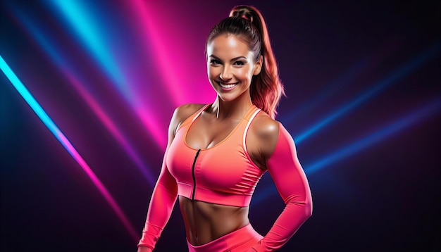 a woman with a pink top and a black background with the words supermodel on it