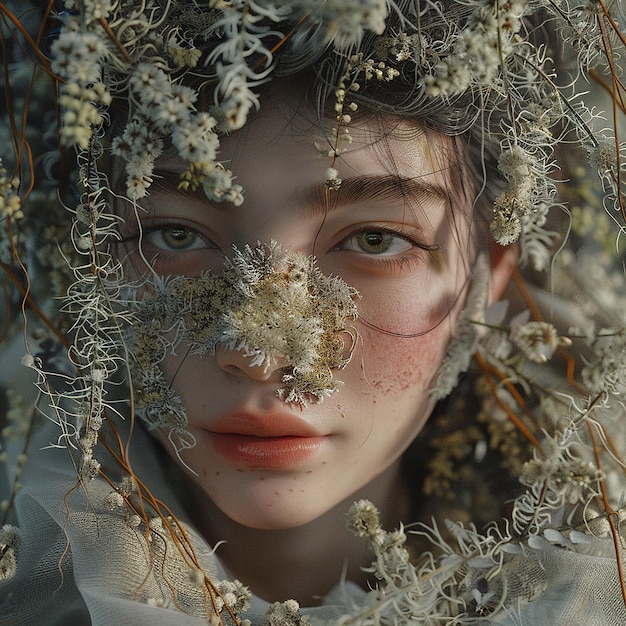 Photo a woman with a plant in her mouth and the word seaweed on her face