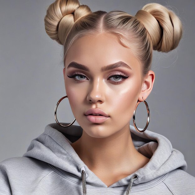 Photo a woman with a ponytail and a pair of hoop earrings