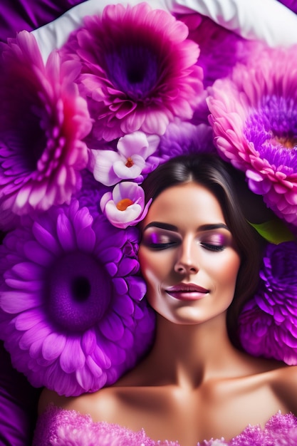 A woman with purple flowers on her face