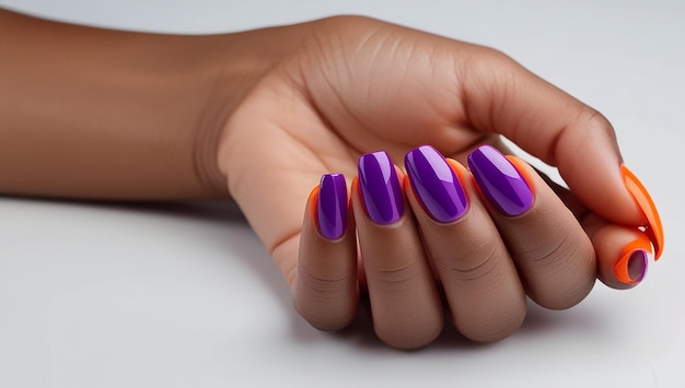 a woman with purple nails that has a purple nail polish on her nails