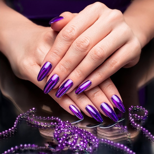 a woman with purple nails that says quot purple quot on the nails