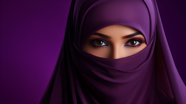 a woman with a purple scarf that says quot she is wearing a purple hijab quot