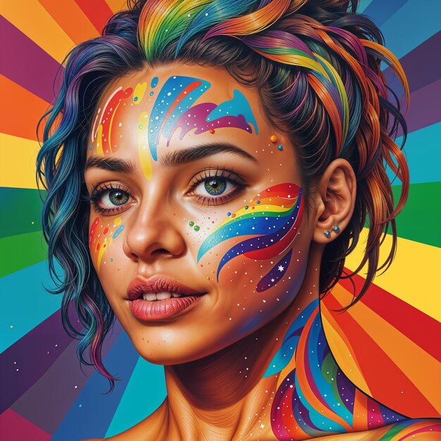 A Woman With A Rainbow Colored face