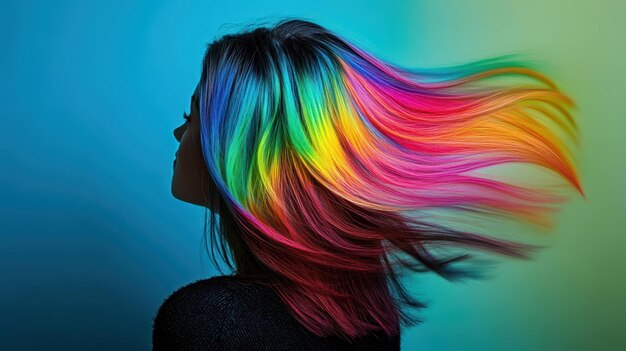 Photo a woman with rainbow colored hair