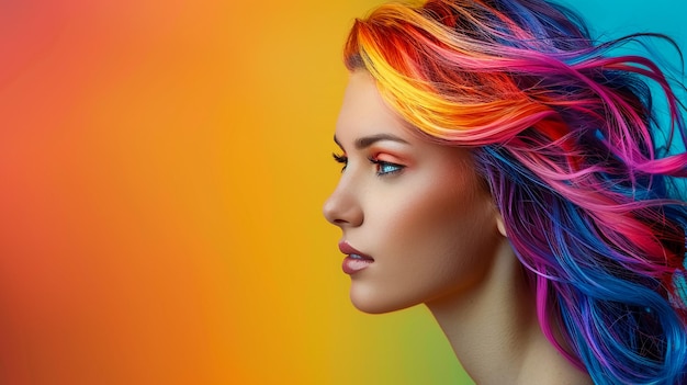 Photo a woman with rainbow hair and a colorful hair style