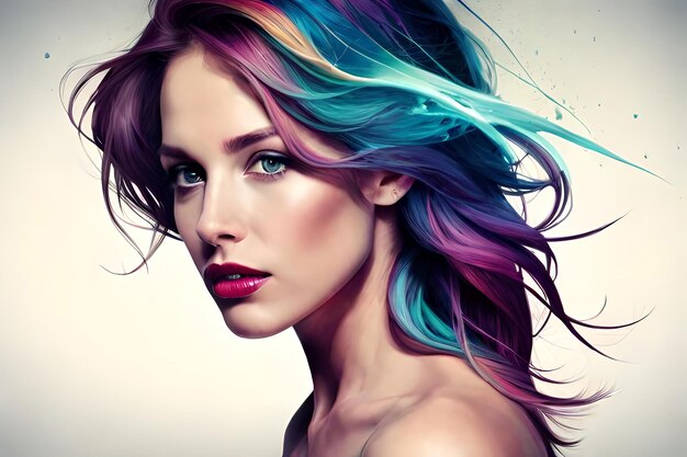 A woman with a rainbow hair style