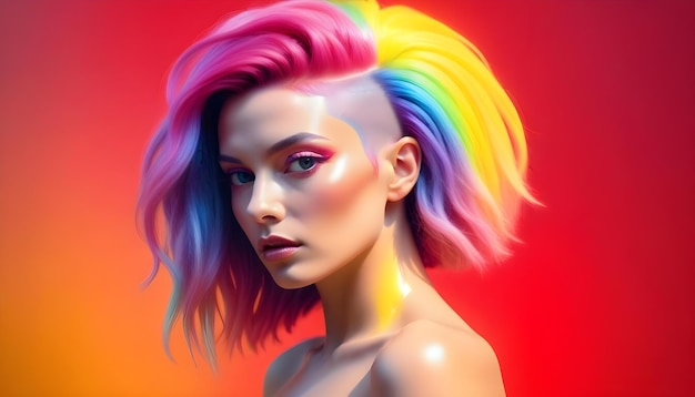 a woman with rainbow hair