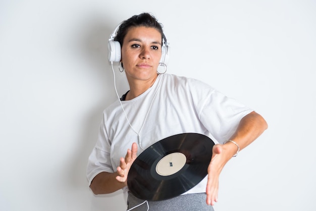 A woman with a record in her hands music