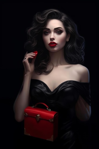 A woman with a red bag and a red bag