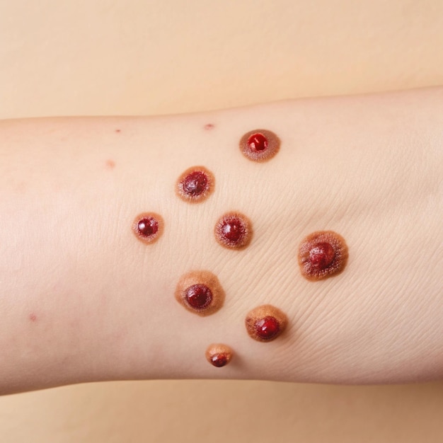 Photo a woman with red beads on her arm and a tattoo of flowers on her arm