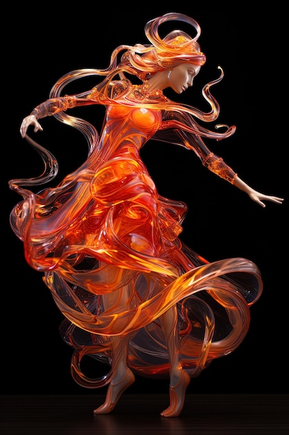 Photo a woman with a red dress dancing in the water