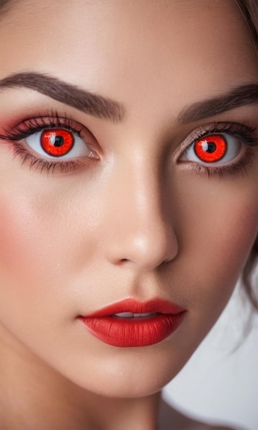 a woman with red eyes and a red eye with red eyes