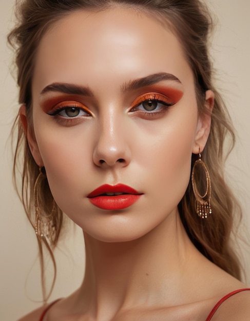 Photo a woman with red eyes and a red lip