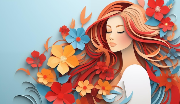 a woman with red hair and a flower in her hair