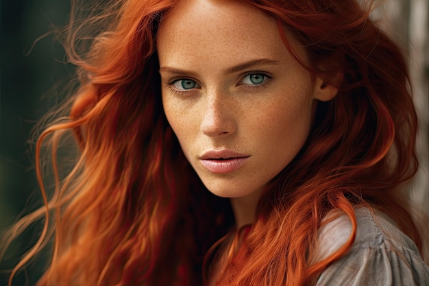 a woman with red hair and freckles