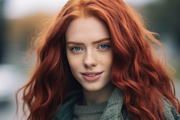 a woman with red hair and freckles