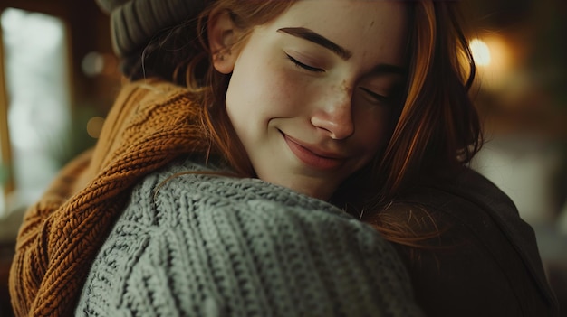 a woman with red hair is laying on a couch with her eyes closed