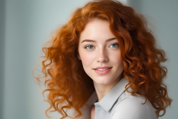 Woman with red hair is smiling for the camera Generative AI