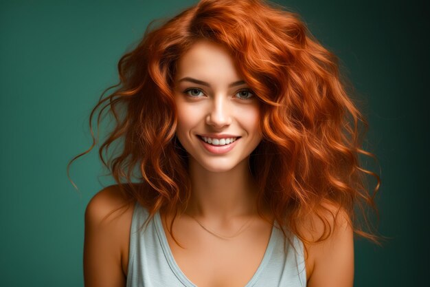 Woman with red hair is smiling for the camera