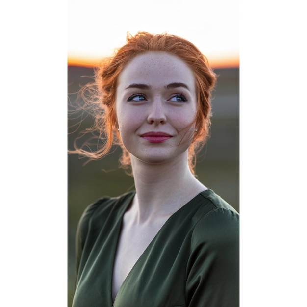 Photo a woman with red hair is smiling and wearing a green top