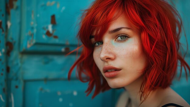 A woman with red hair looking at the camera