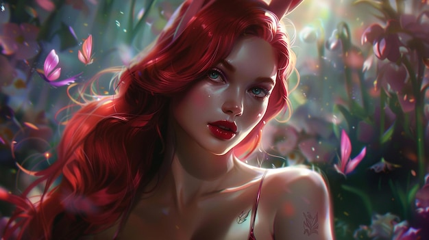 a woman with red hair and a red hair with a devil horns on her head