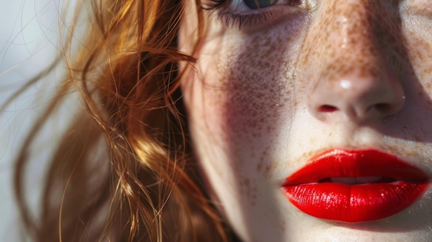 A woman with red hair and red lipstick