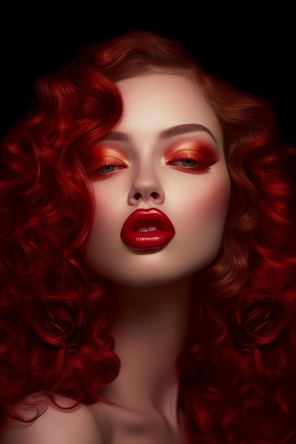 A woman with red hair and a red lipstick