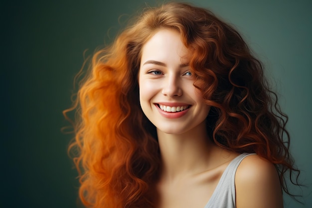 Woman with red hair smiling and looking at the camera Generative AI