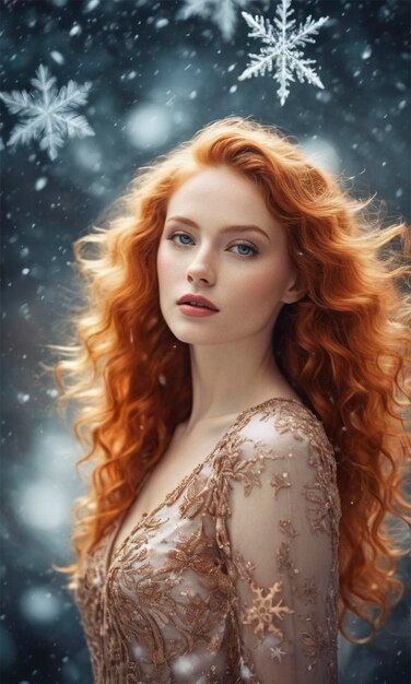 a woman with red hair and a snowflake on her face