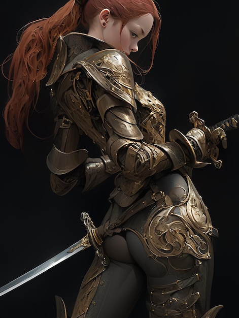 A woman with red hair and a sword