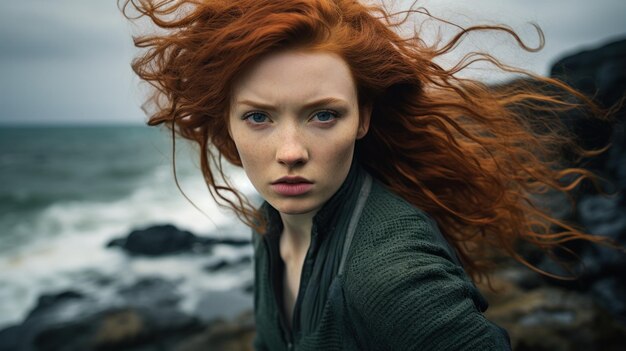 a woman with red hair