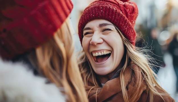 Photo a woman with a red hat laughing and laughing