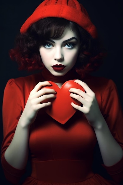 A woman with a red heart on her chest