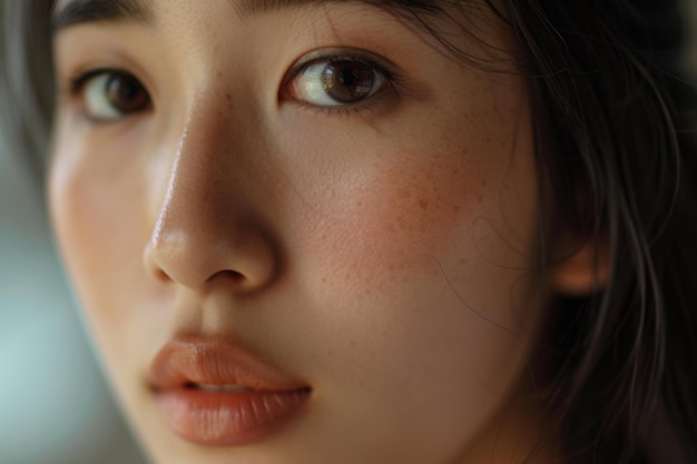 Woman with red lip and brown eyes