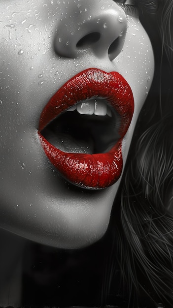 Photo a woman with a red lip and a white glittery lip