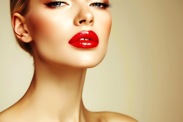 Photo a woman with red lips and red lipstick