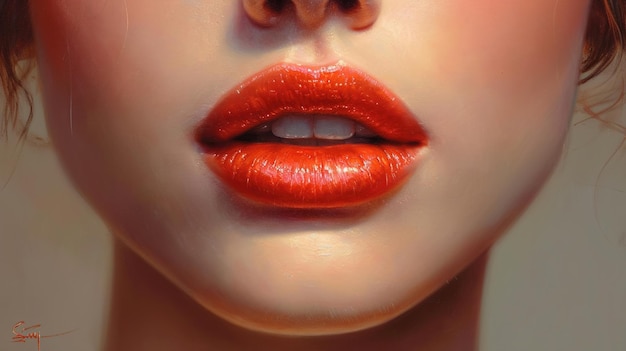 a woman with red lips that has a red lip