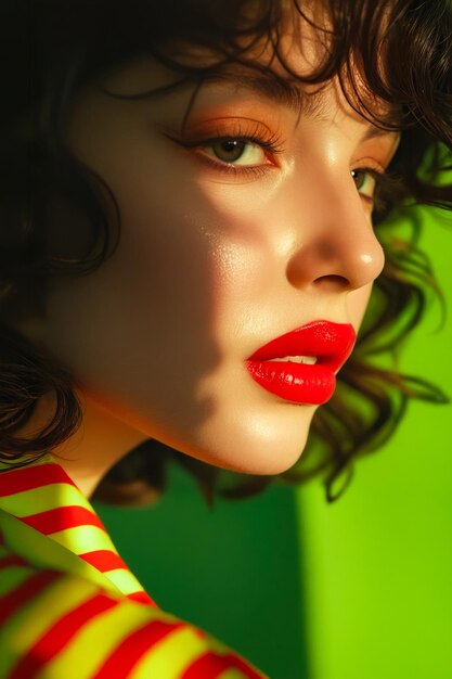 Photo a woman with a red lipstick on her lips