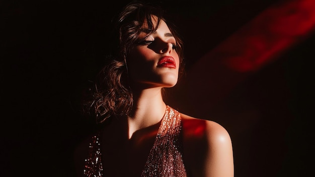 Photo a woman with red lipstick and a red lip