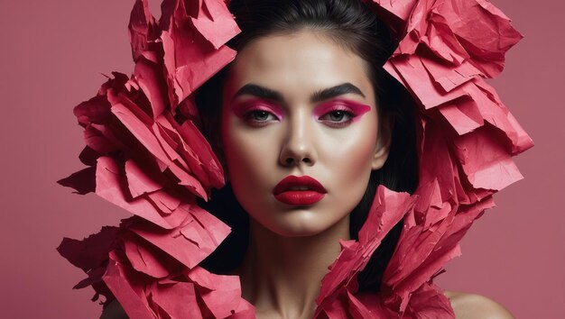 Woman with red lipstick and tissue paper elements