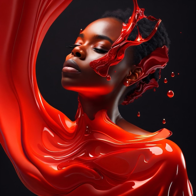 A woman with a red liquid on her face