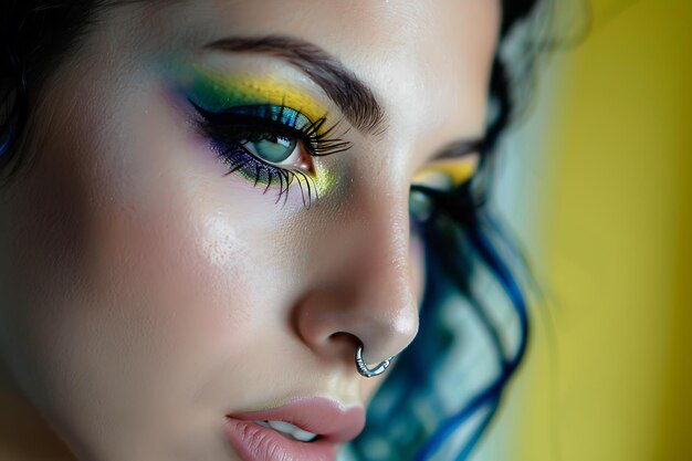 Photo a woman with a ring on her nose and the word  on her face